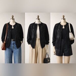 1970’s ViVien Forest Black Lambswool & Angora Cardigan - Small